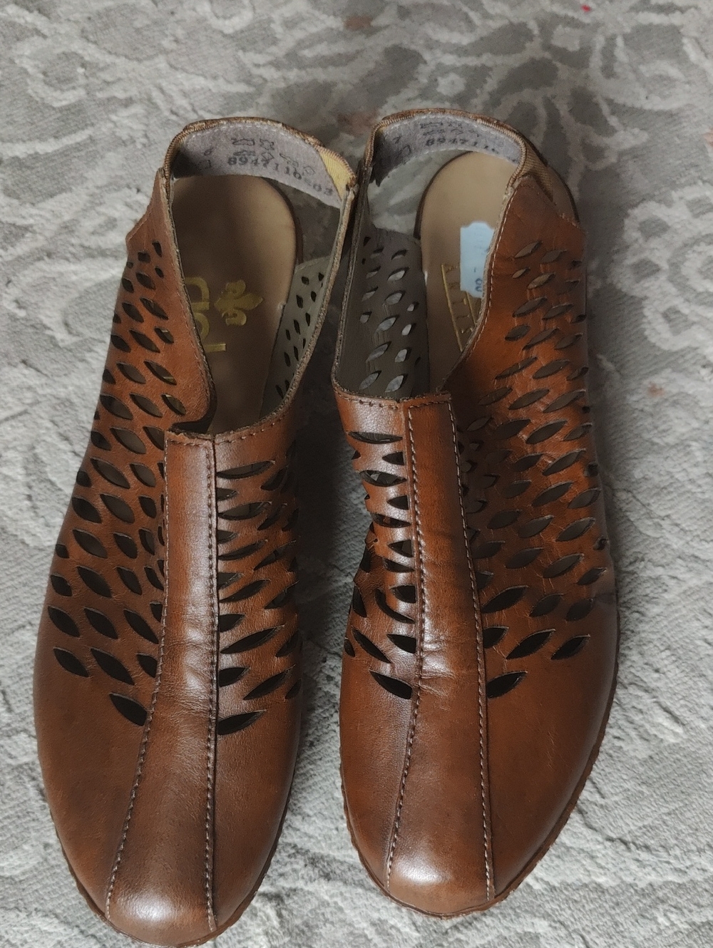 Rieker Brown Leather Cutout Slip-On Shoes